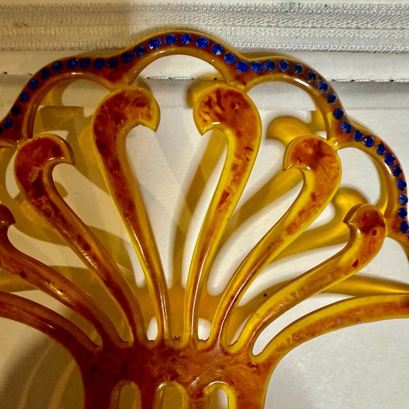 vtg faux tortoise hair comb spanish style blue rhinestones 5 combs 1 hair clip - Picture 6 of 13